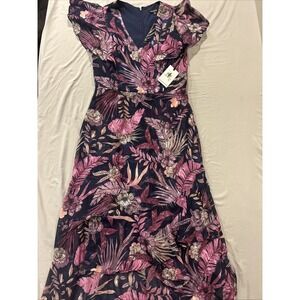 Kensie Women's Floral-Print Chiffon Ruffled Maxi Dress - Blue Multi Size 8 NWT